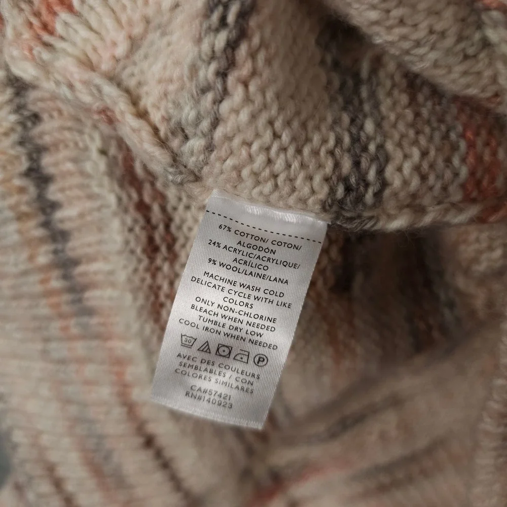 Ann Taylor LOFT Sweater‎ Womens Small Beige Bobble Striped Mock Neck Wool Blend
